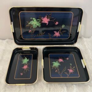🦋 2 For $50 🦋 Japanese Floral Black Serving Tray Set